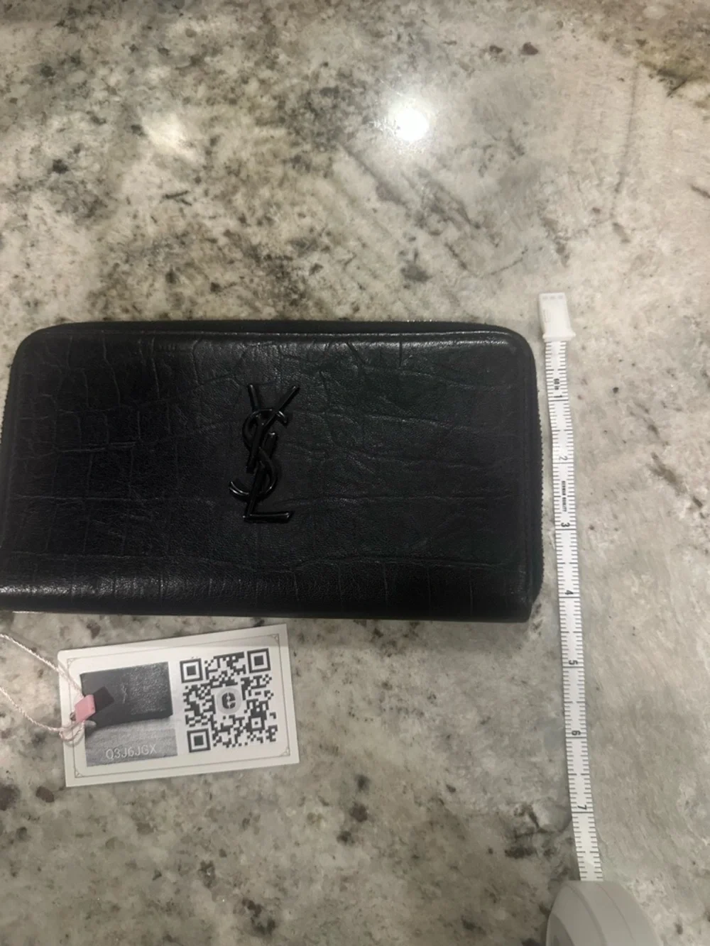 Saint Laurent Black Croc-Embossed Zip Around Wallet with YSL Logo - Picture 4 of 12